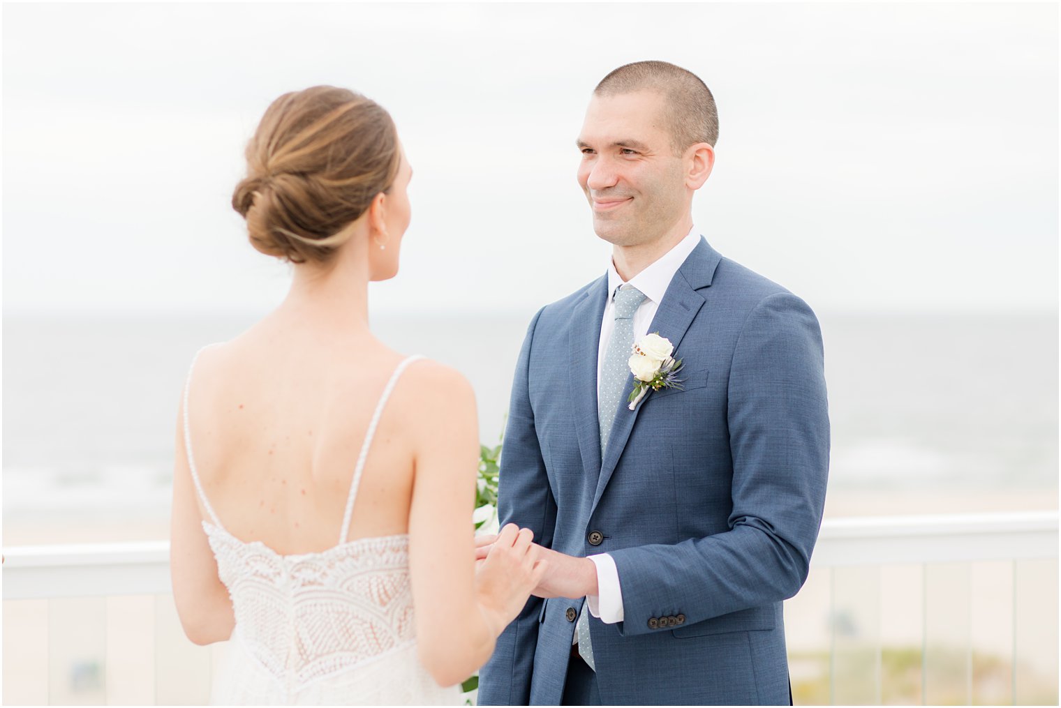 bride and groom exchange vow during Long Beach Island Intimate Wedding ceremony