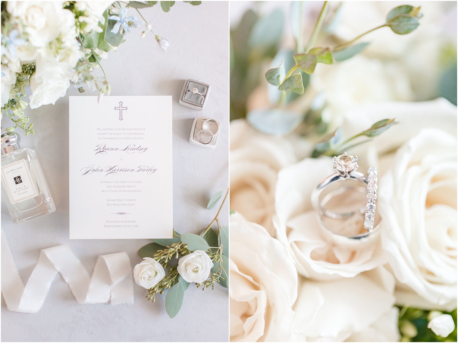 classic ivory and green wedding details for Mantoloking Yacht Club wedding