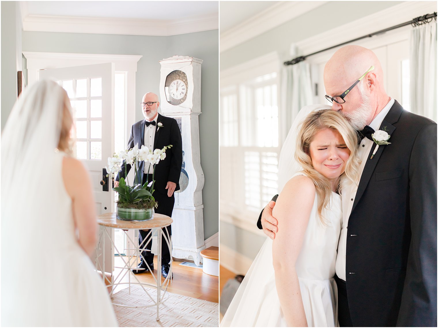 bride has emotional first look with dad in black tux