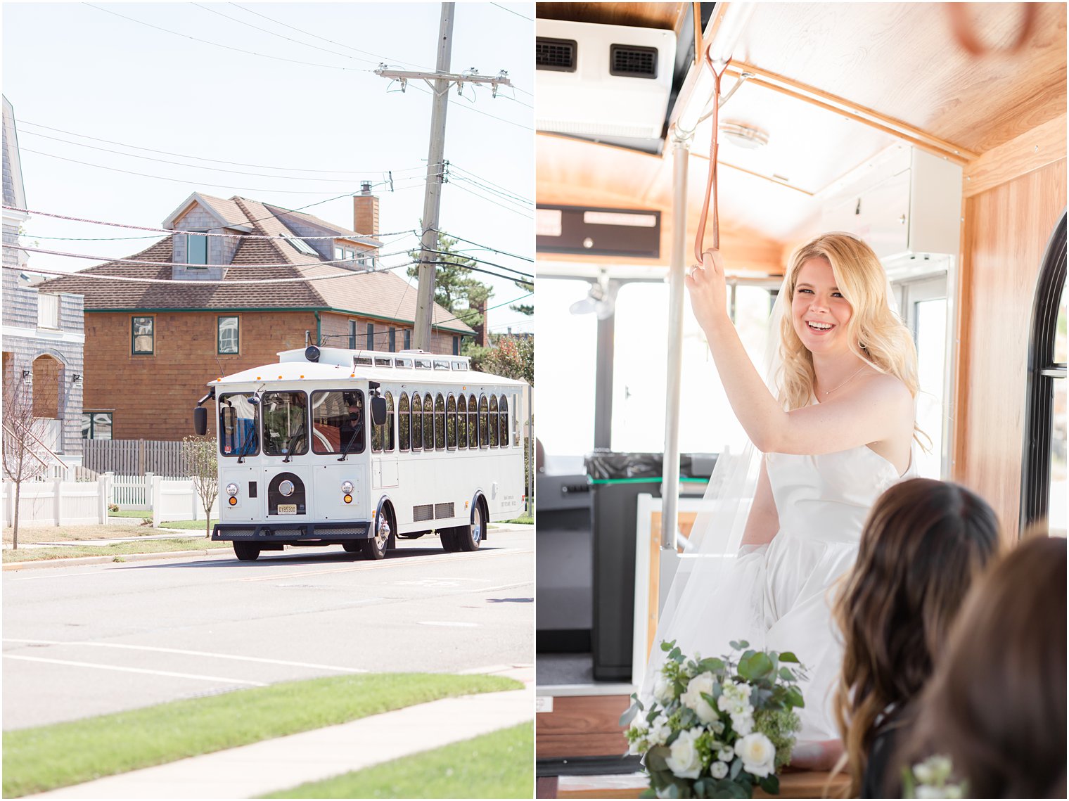 bride rides New Jersey trolley to wedding ceremony