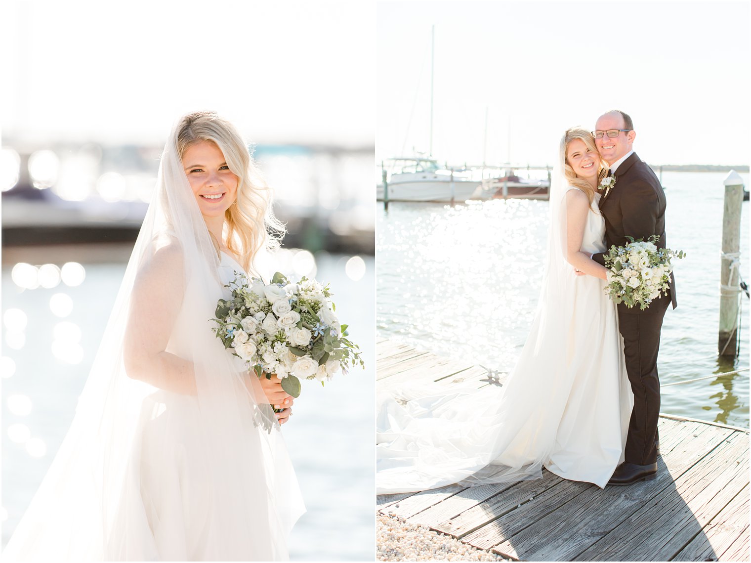 bride with bouquet of ivory and green flowers 