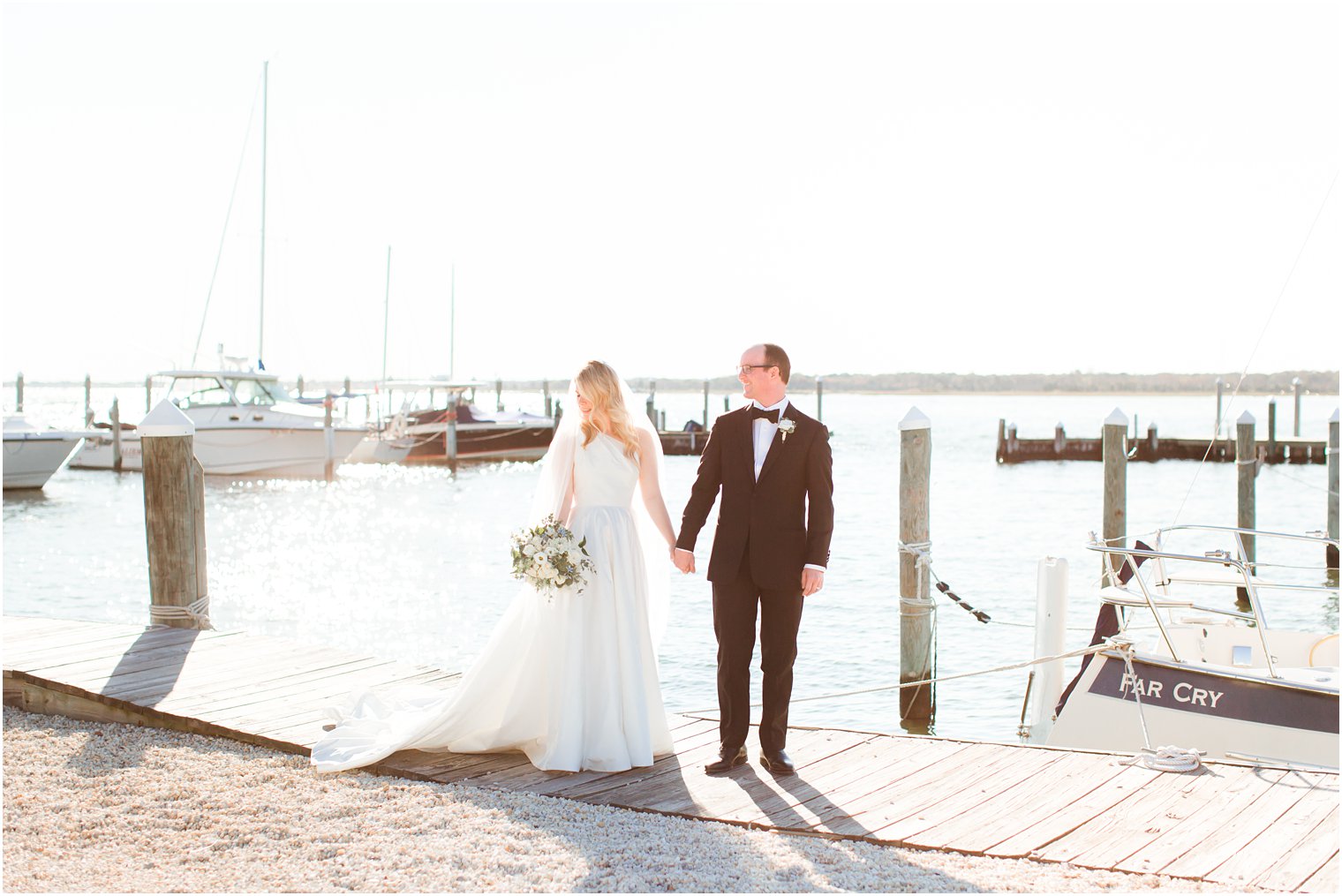 sunset wedding portraits at Mantoloking Yacht Club