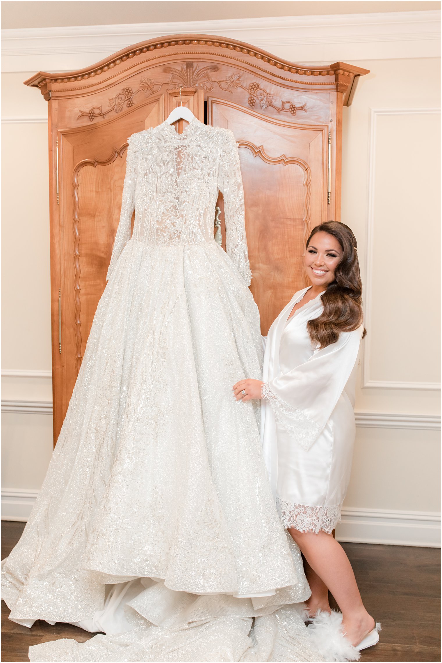 bride poses with wedding gown before Nanina's in the Park wedding