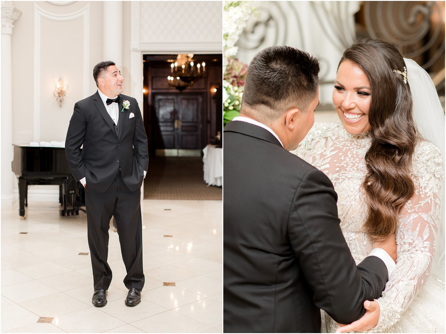 groom reacts to seeing bride for the first time during NJ wedding day