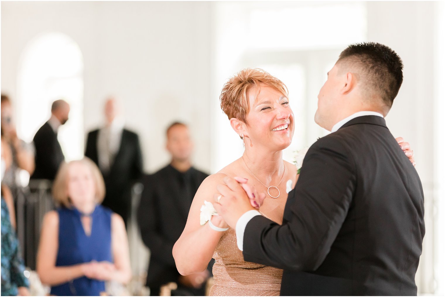 groom and mother dance during NJ wedding reception