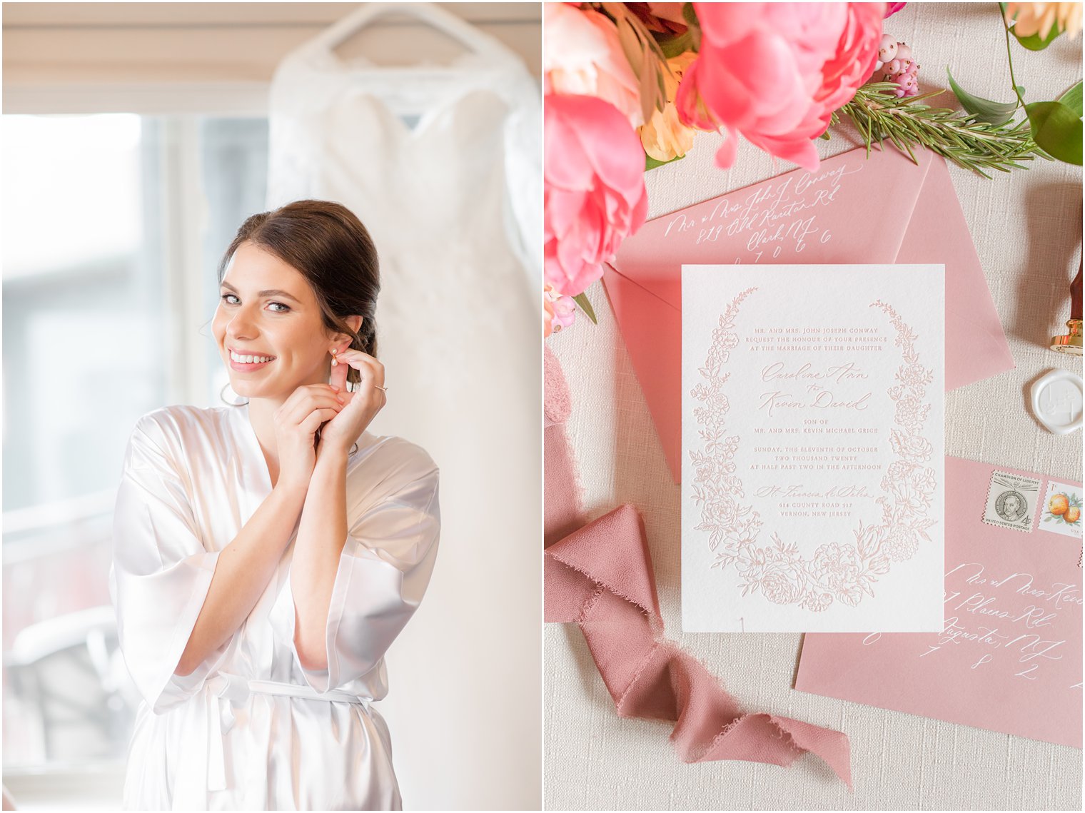 elegant pink and white invitation suite