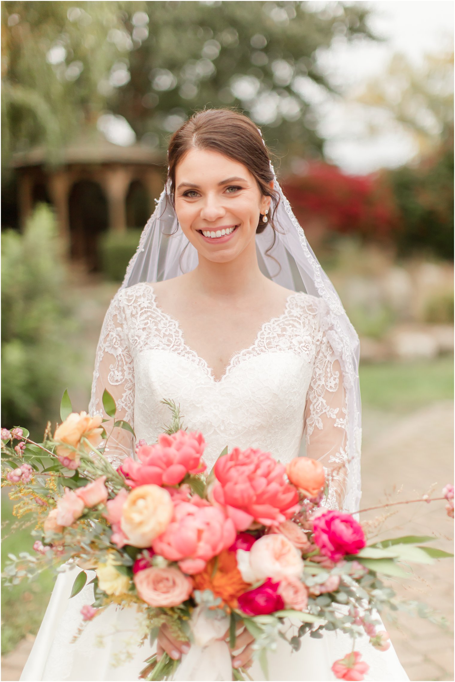 New Jersey bridal portrait with bouquet of peonies