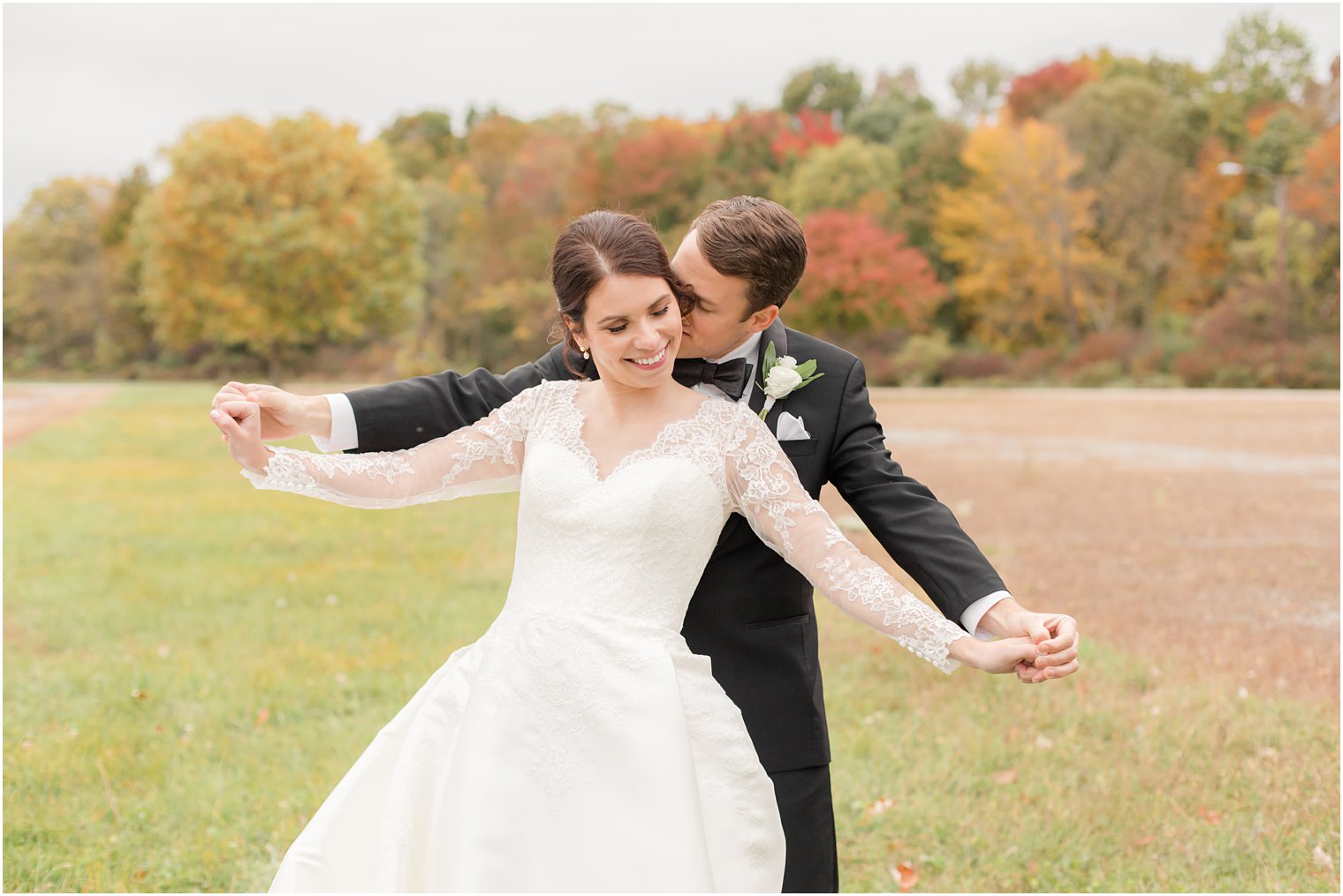 bride and groom dance during NJ wedding portraits