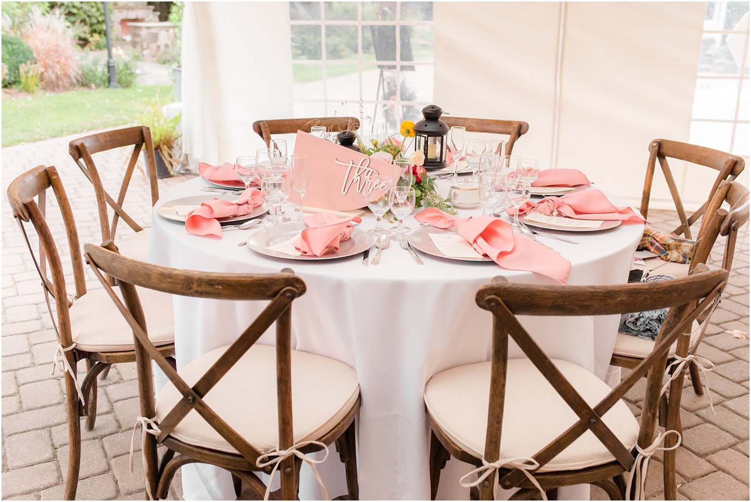 pink and white reception decor at Conservatory at the Sussex County Fairgrounds wedding