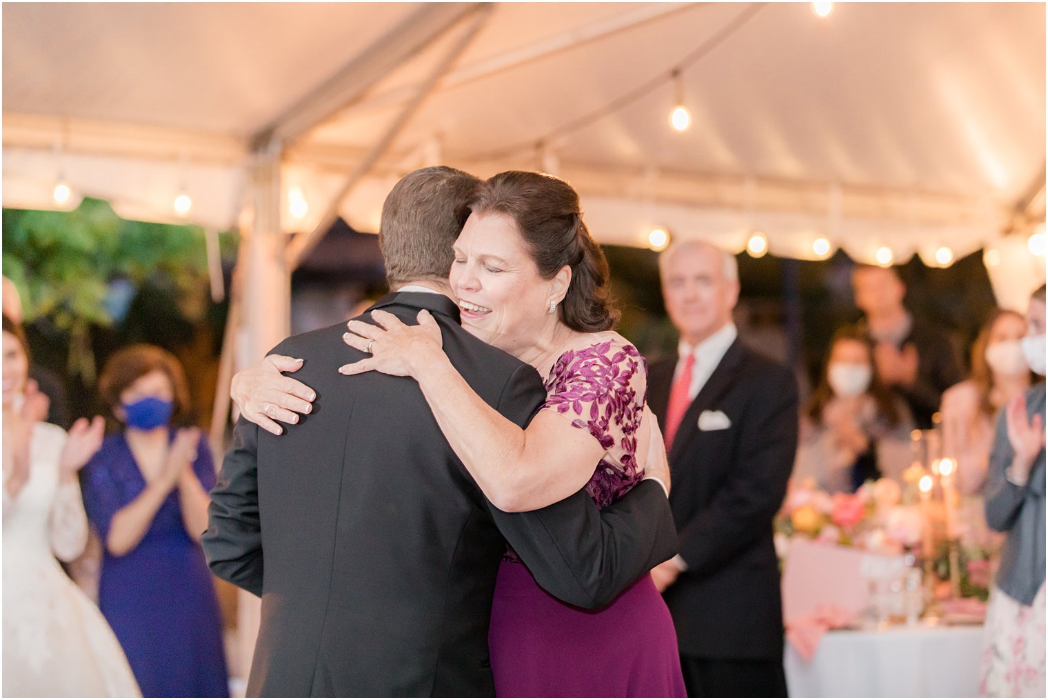 groom hugs mom during NJ wedding reception dance