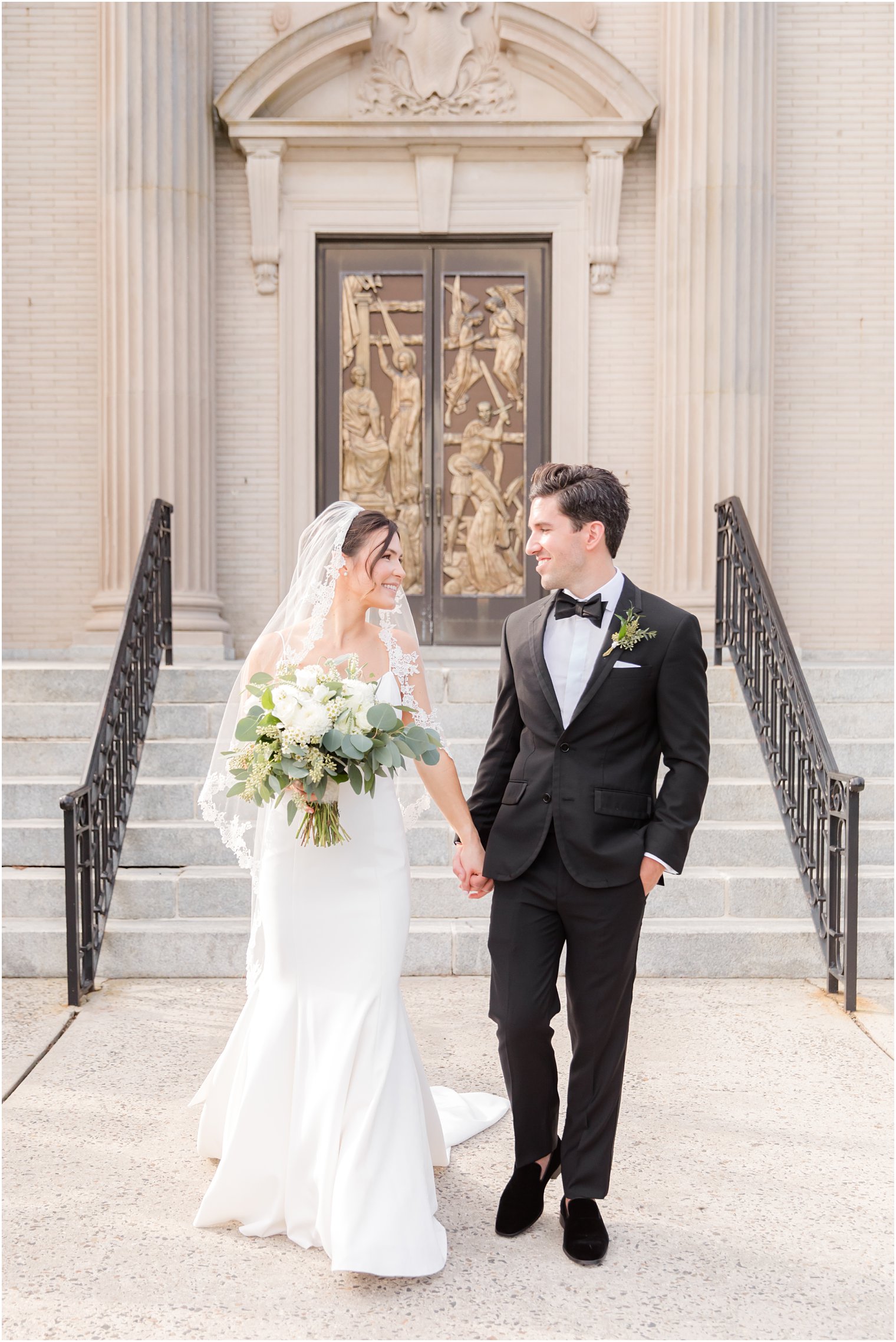 newlyweds outside St. Catharine's Church in Spring Lake NJ
