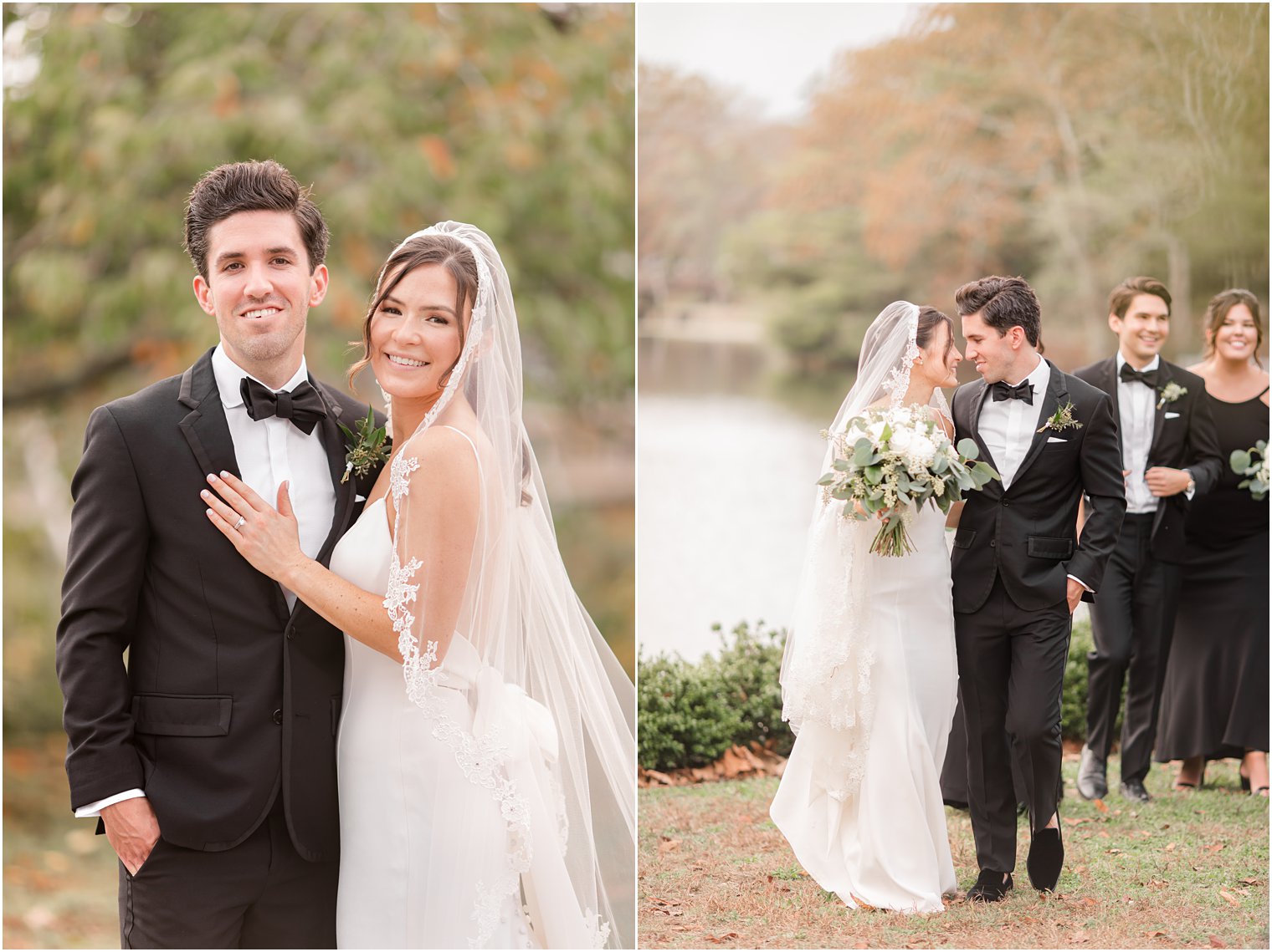 newlyweds walk in front of bridal party in New Jersey