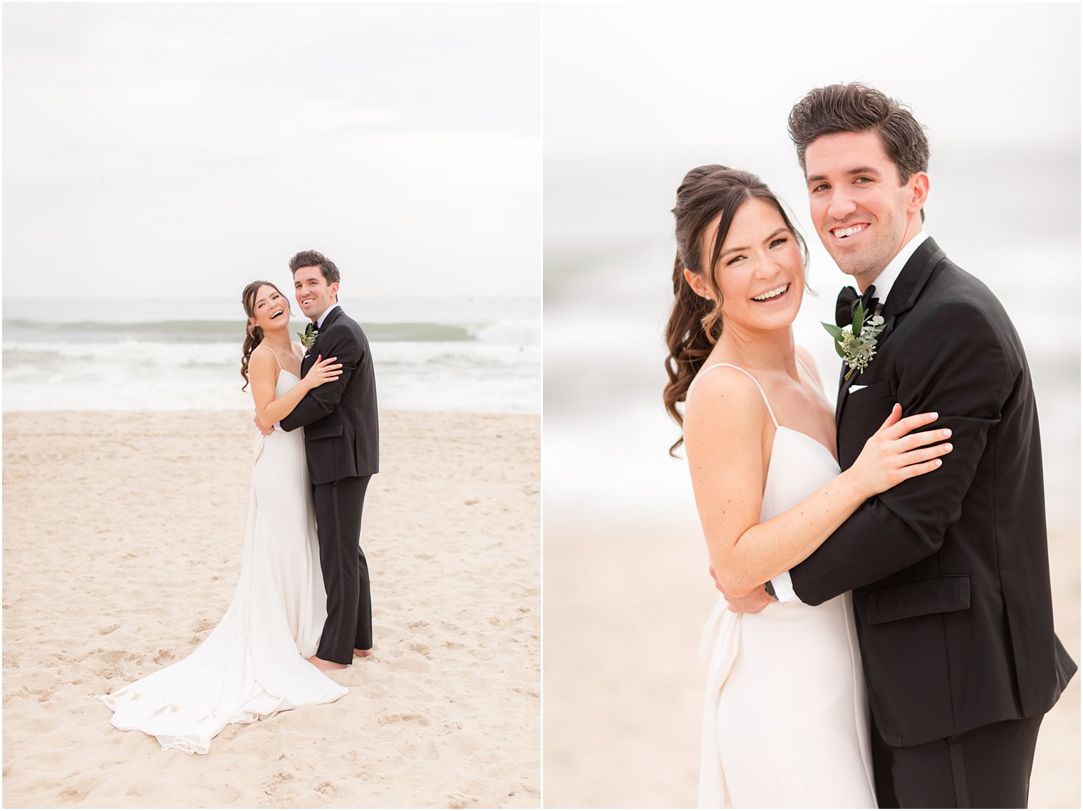 beach wedding photos of bride and groom in New Jersey