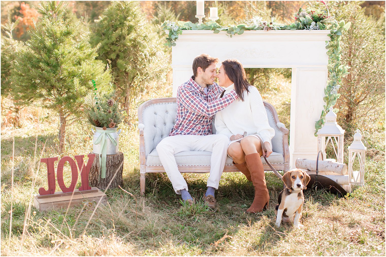 New Jersey engagement portraits on Christmas tree farm