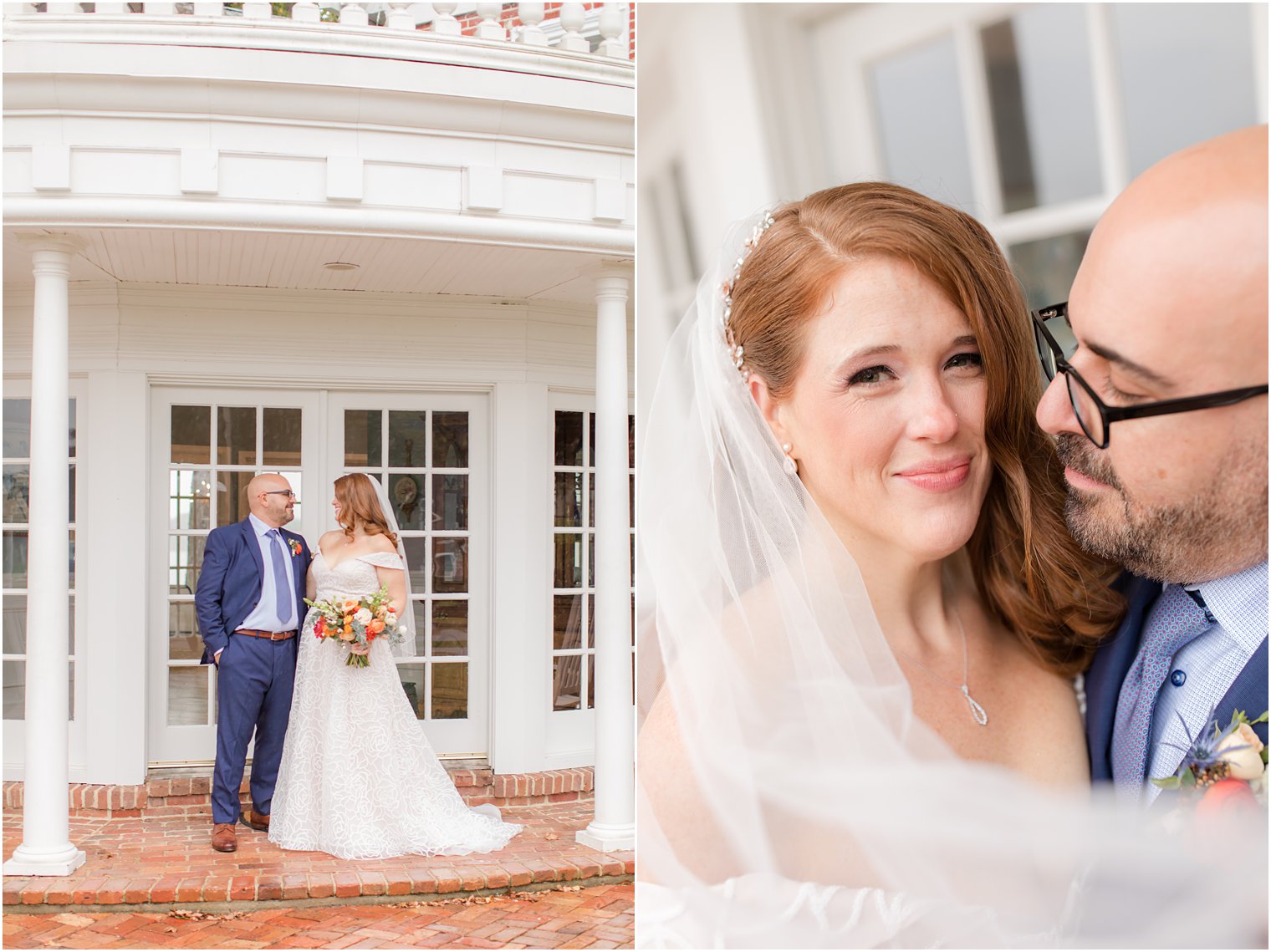 groom looks at bride during Fairton NJ wedding portraits