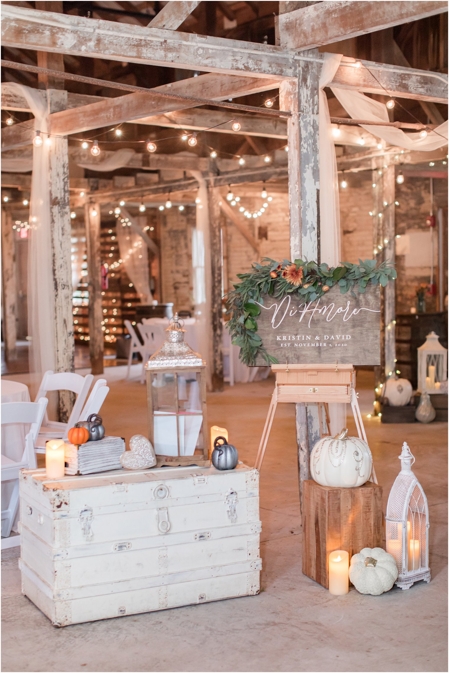 rustic wedding ceremony welcome sign at Eagle Manor