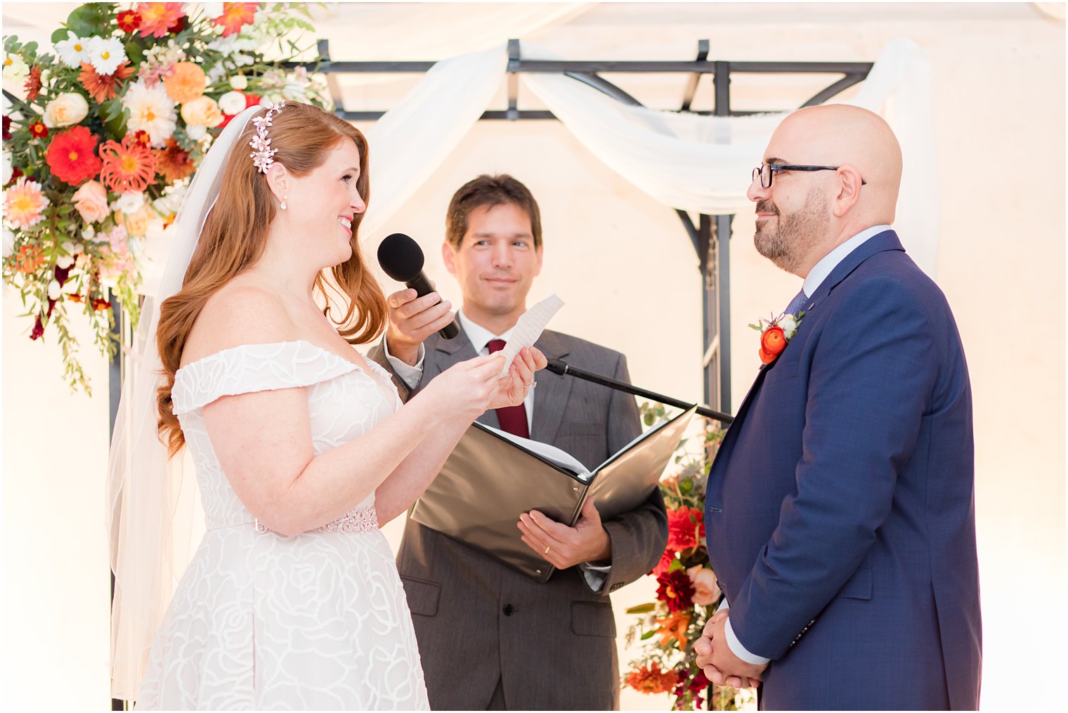 bride and groom read vows during Eagle Manor wedding ceremony