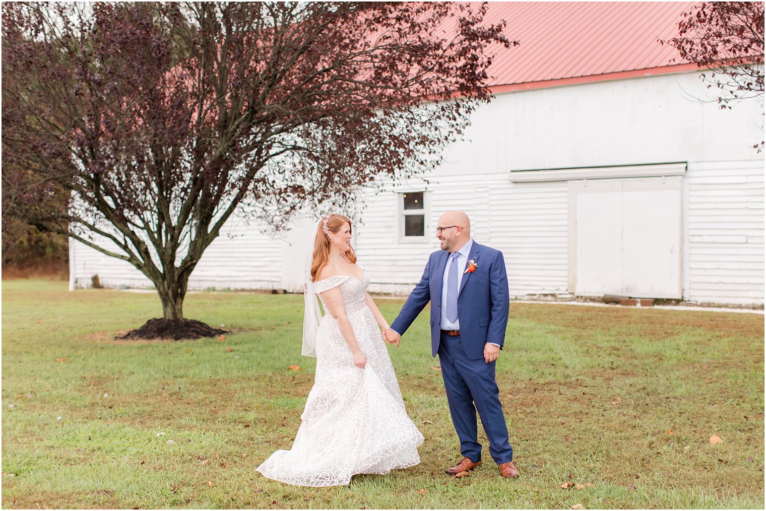 newlyweds pose outside Eagle Manor in Fairton NJ