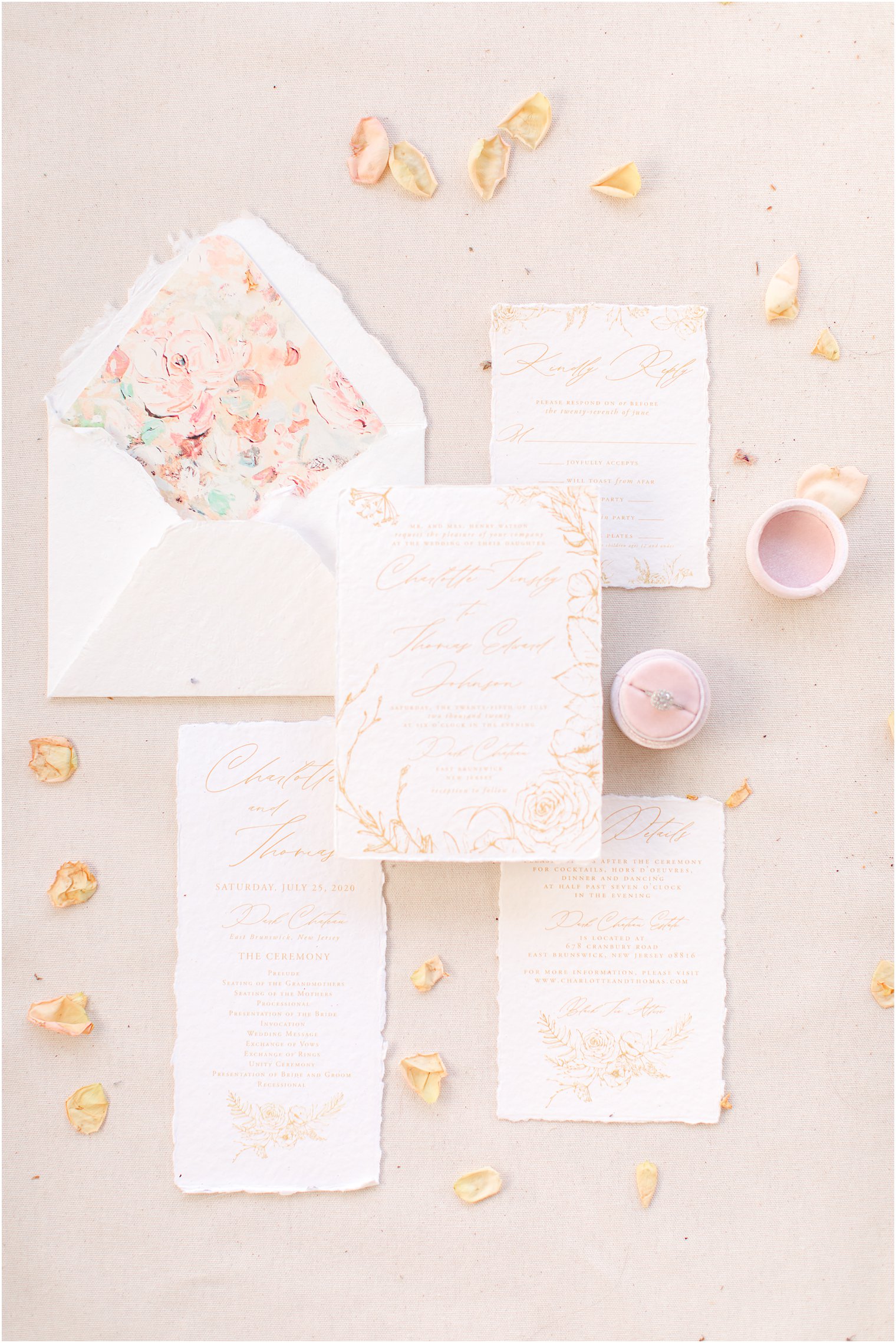 Organic wedding invitation on linen paper