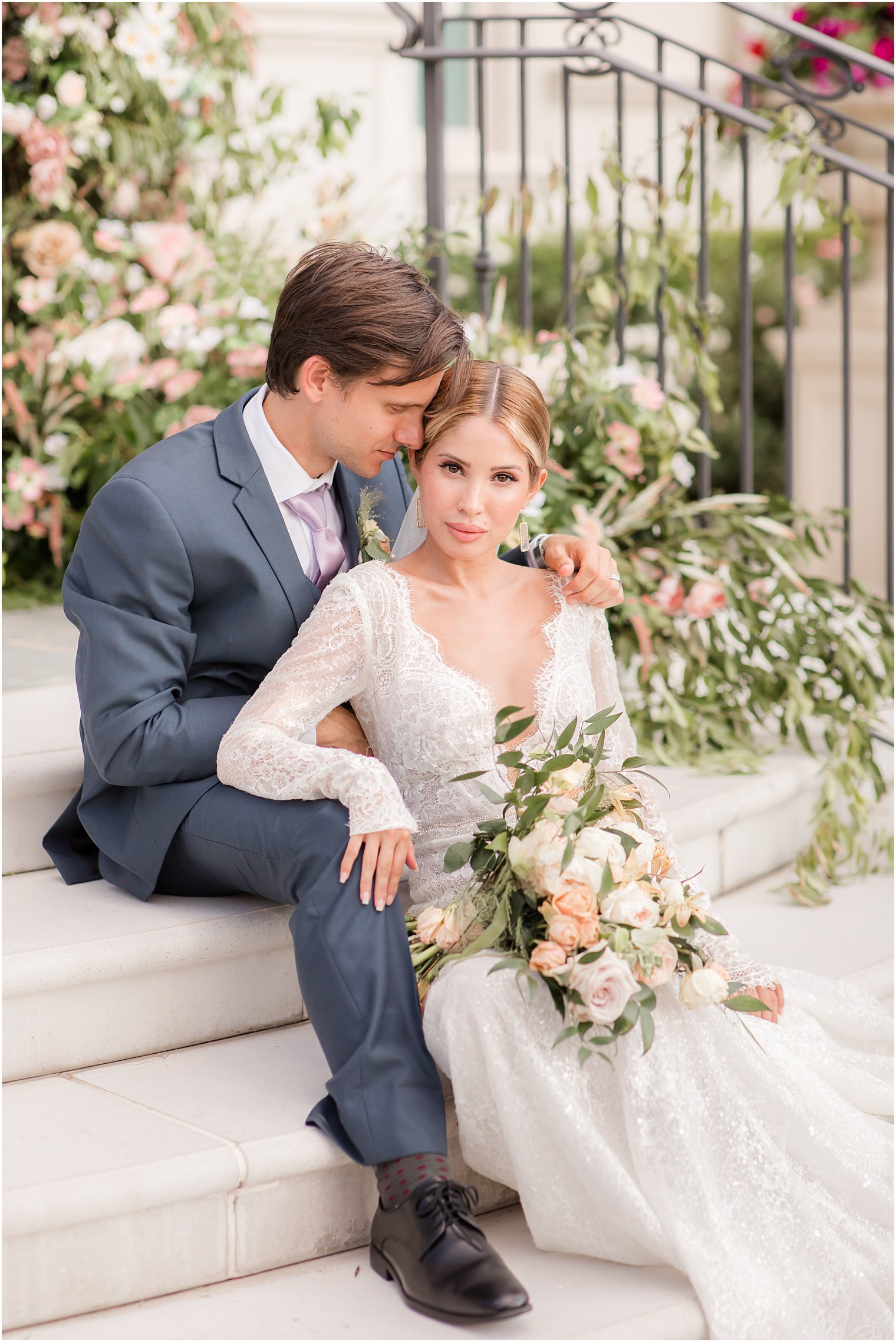 Romantic long-sleeved wedding dress for Park Chateau Estate and Gardens in East Brunswick, NJ