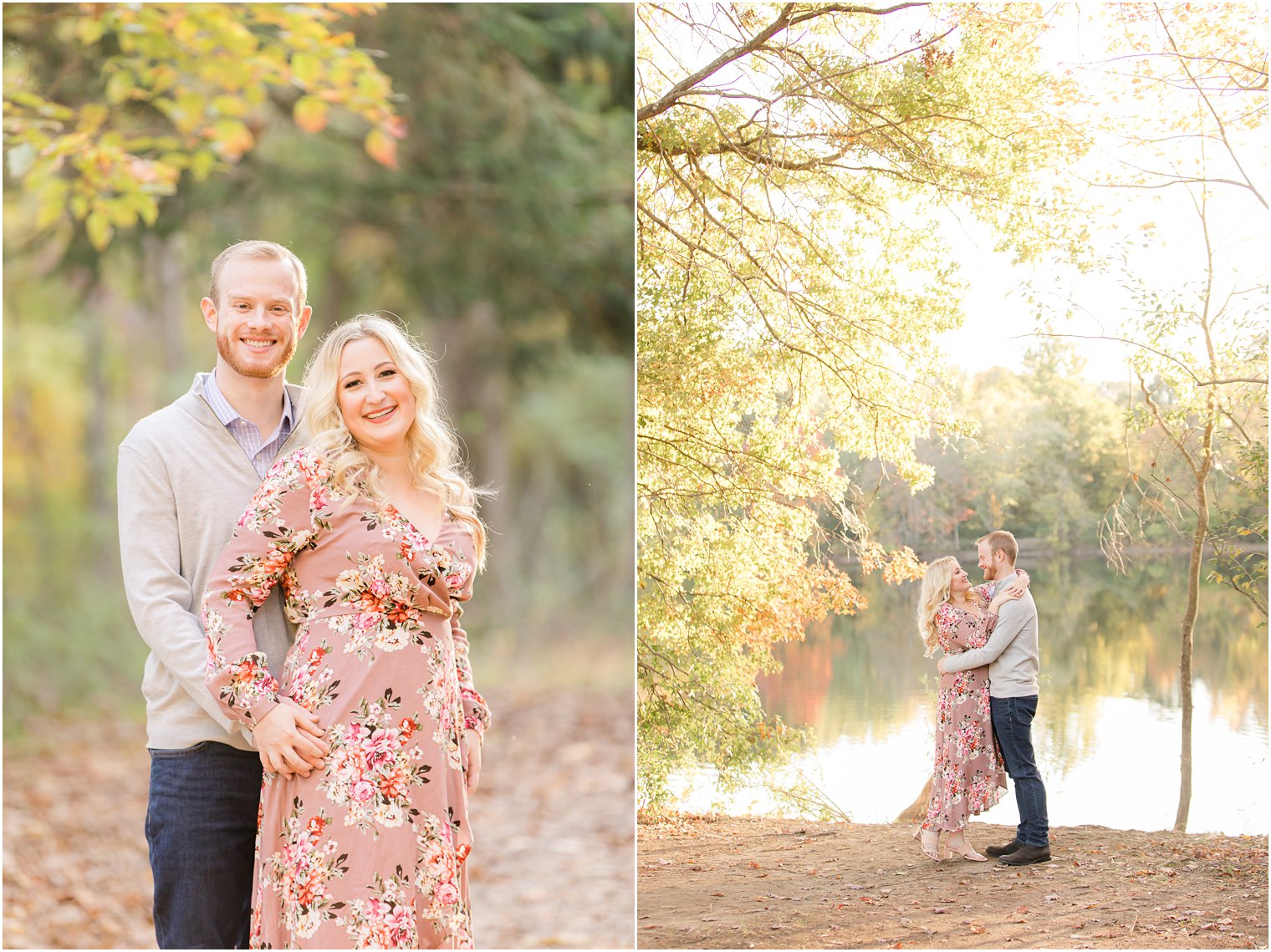 Ramapo Reservation engagement portraits of couple by lake