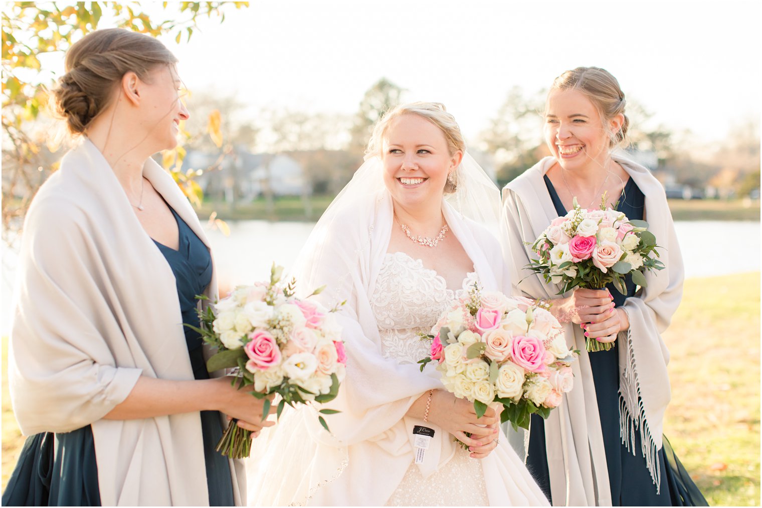 Bridesmaids wearing shawls