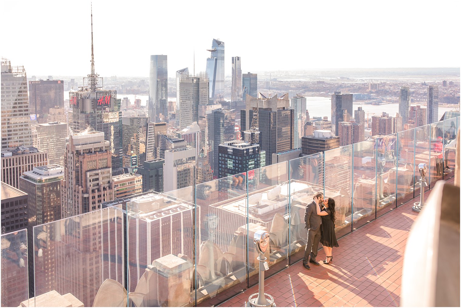Engaged couple at the Top of the Rock | Rockefeller Center engagement session