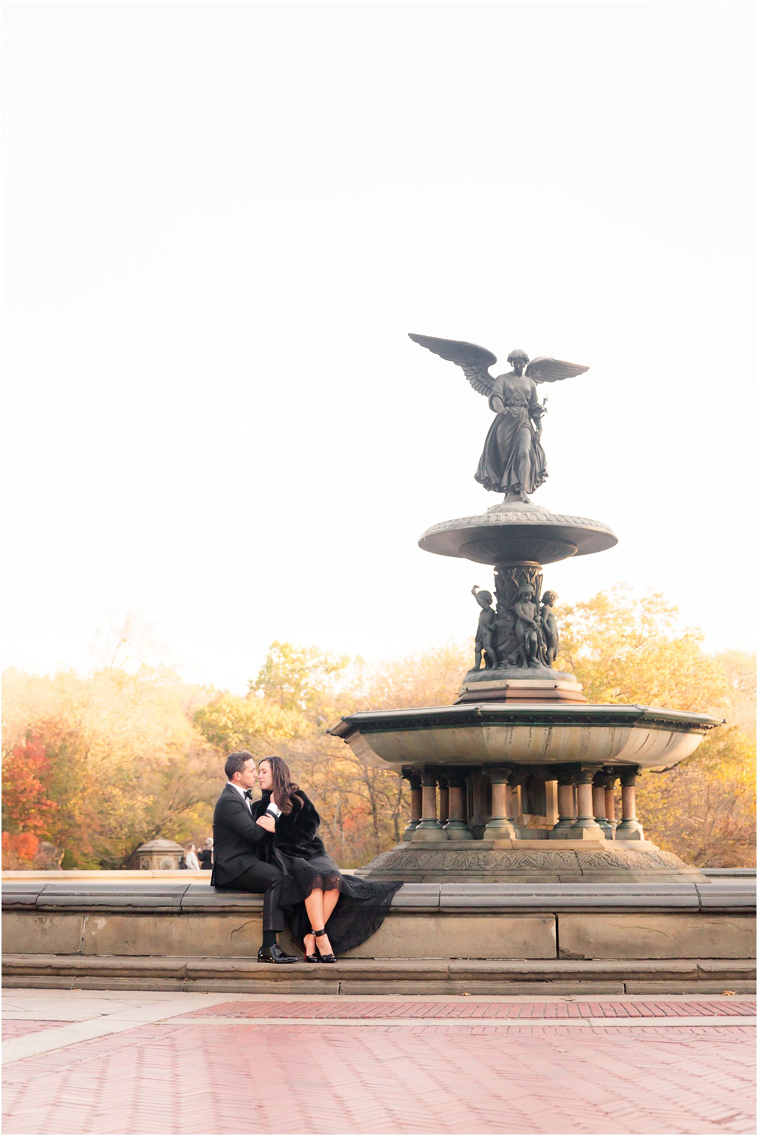 Engaged couple at Bethesda Terrace in Central Park, NYC