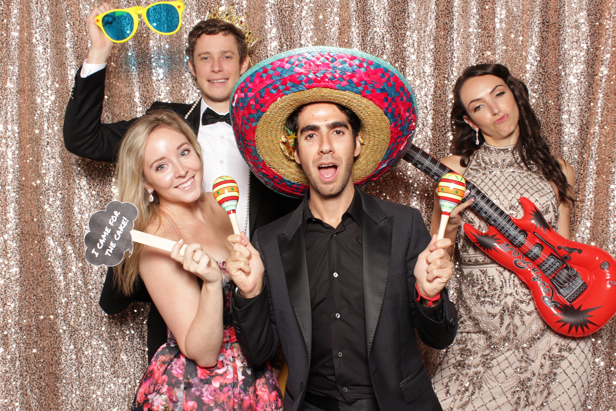 Park Chateau Estate Photo Booth fun with sombreros and inflatable guitar