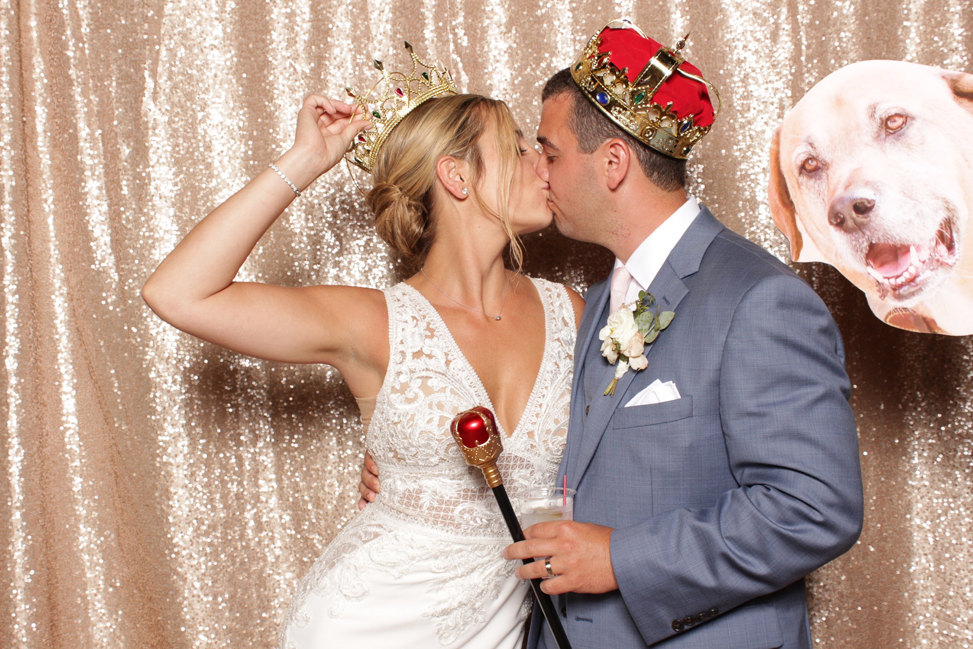 bride and groom kiss in NJ photo booth