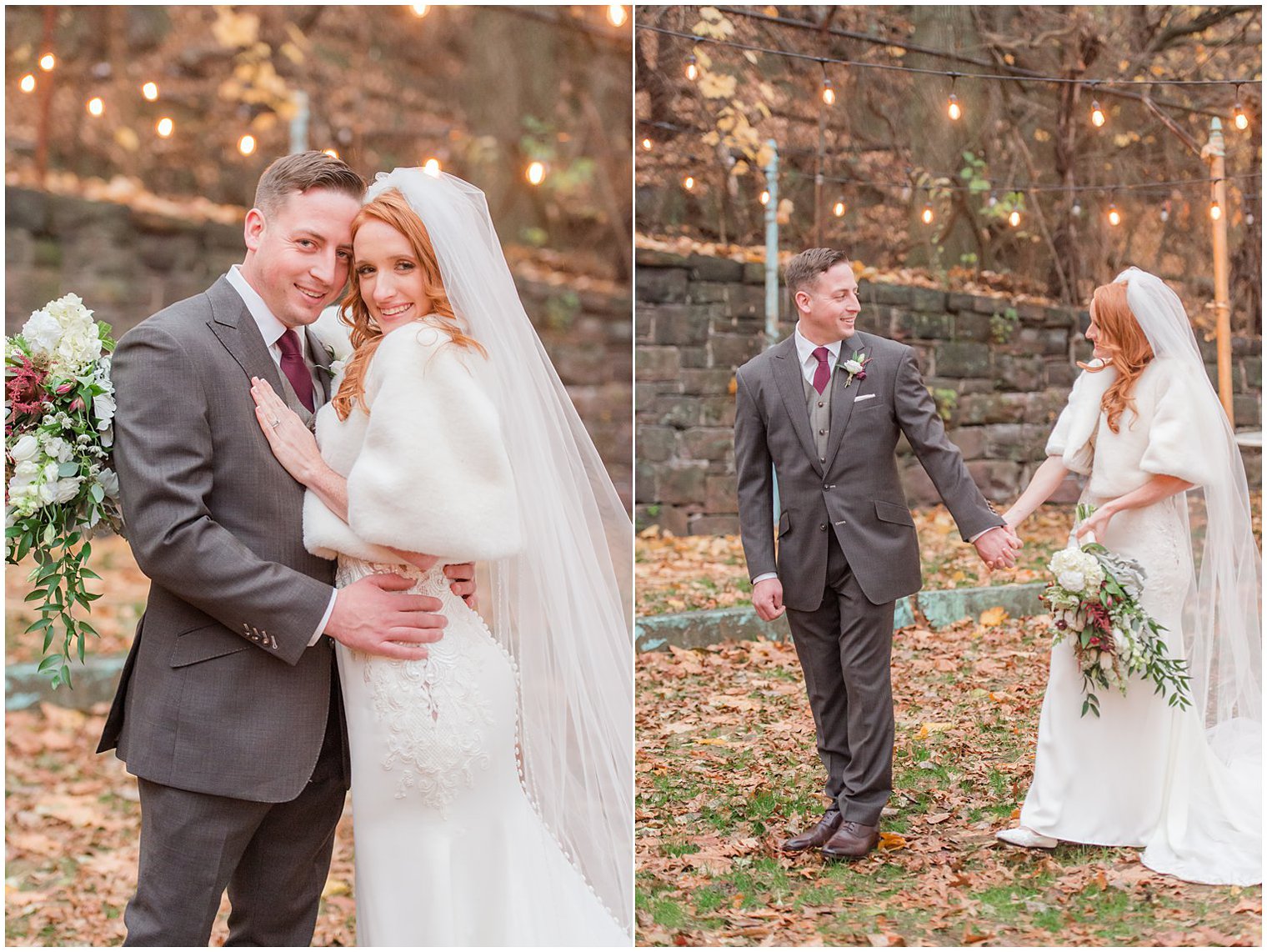 winter New Jersey wedding portraits with bride in fur wrap