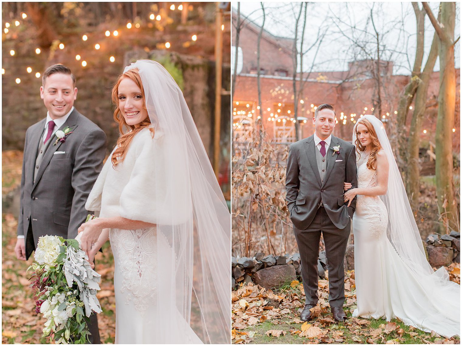 winter wedding portraits of bride with fur wrap