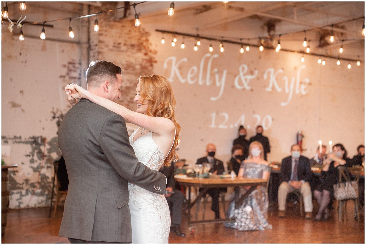 newlyweds dance during Art Factory Studios wedding reception