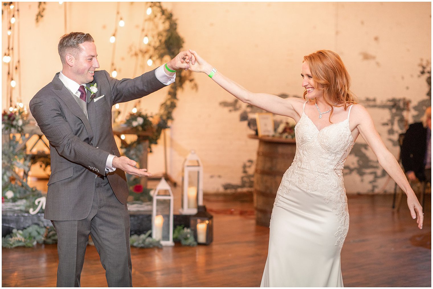 bride and groom dance during first dance in New Jersey