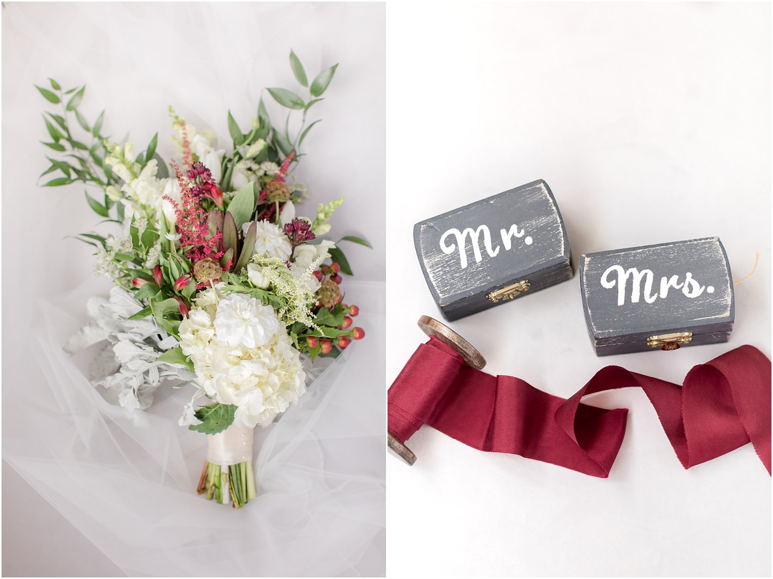 winter wedding bouquet and rustic wooden ring boxes for Art Factory Studios wedding