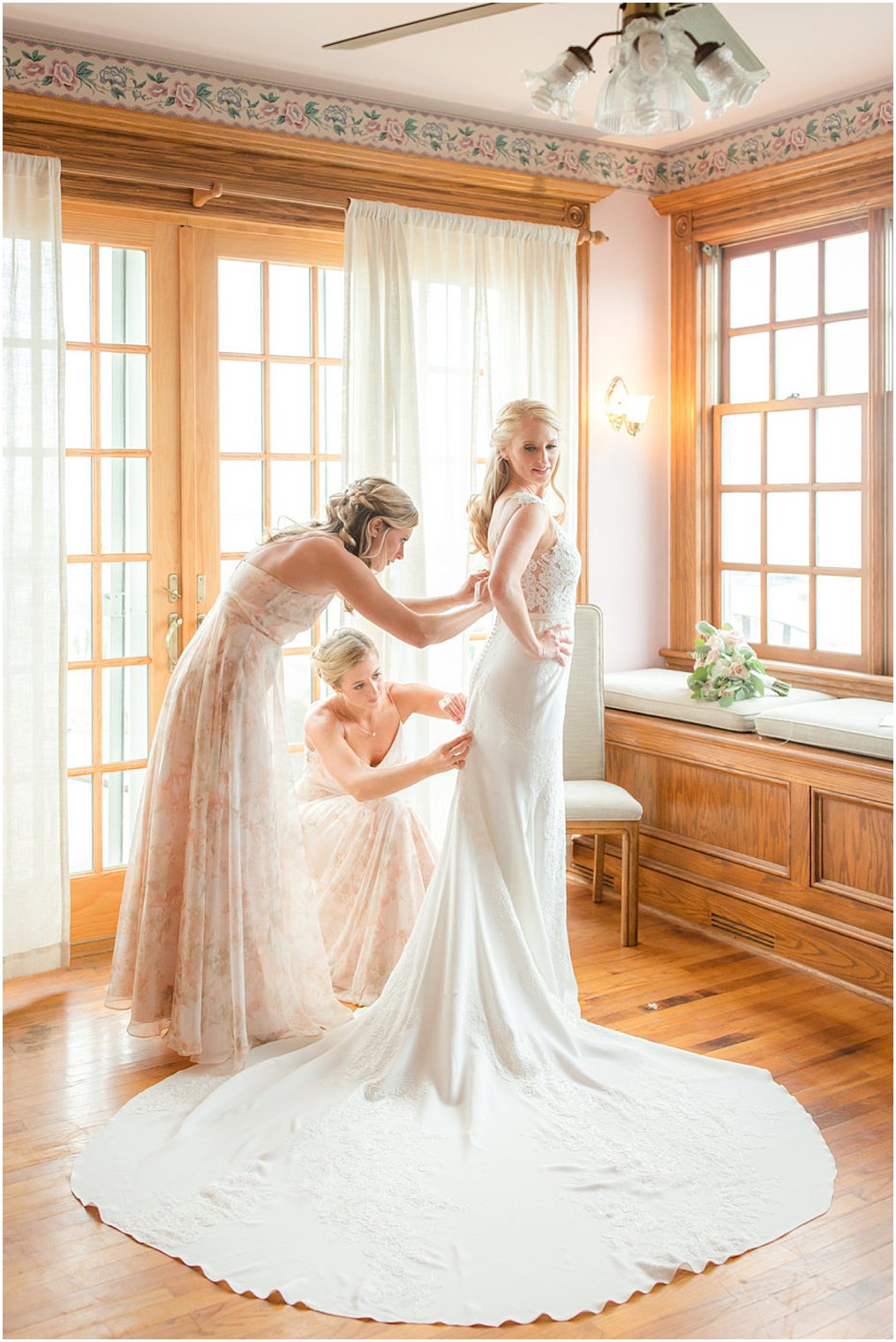 Bride getting ready with her bridesmaids