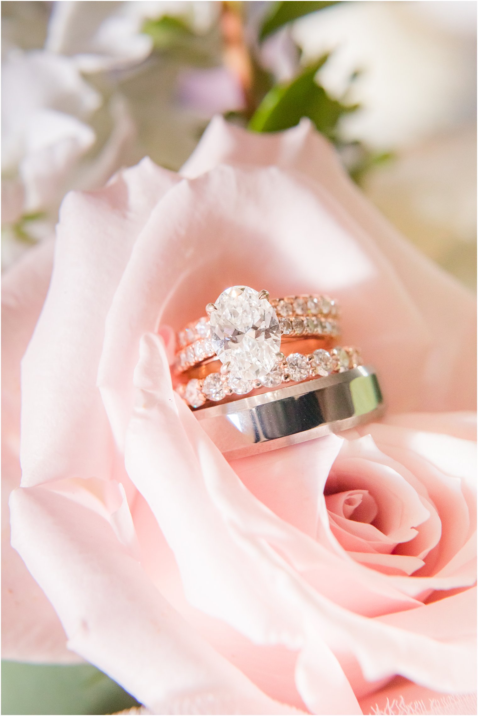 engagement rings in wedding bouquet