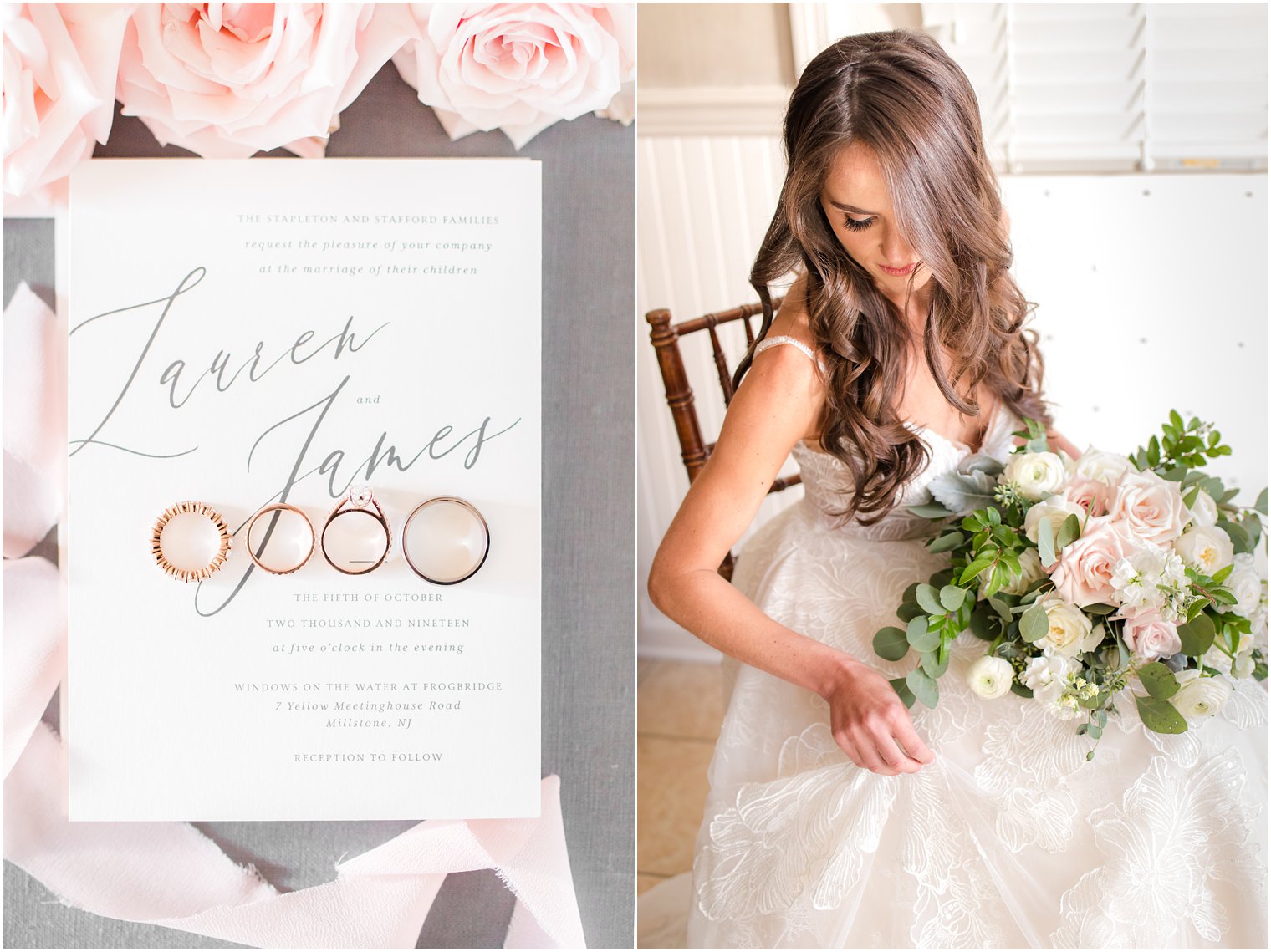Organic wedding details with pink and ivory florals