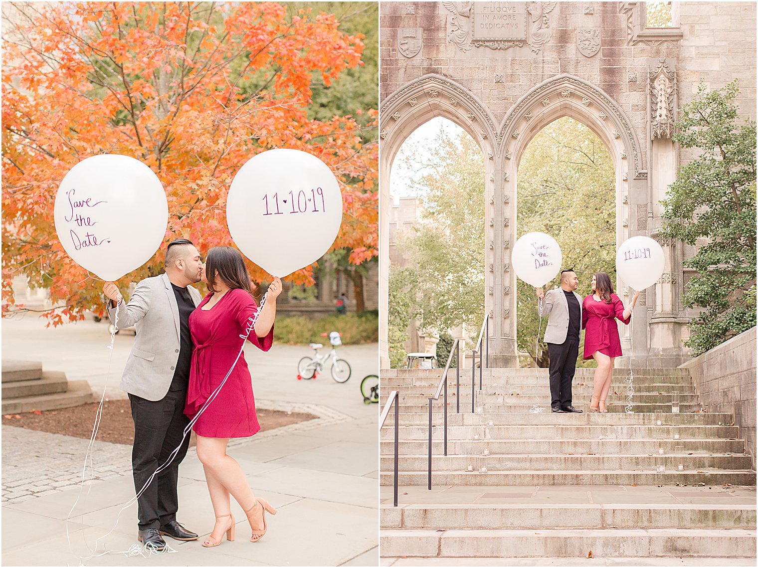 engaged couple holds balloons during New Jersey engagement photos