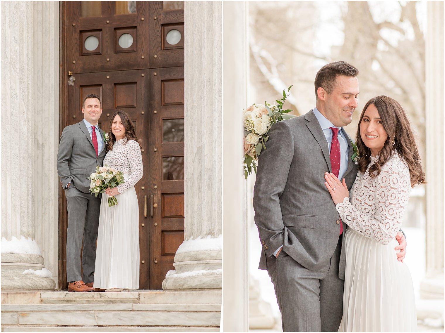 New Jersey wedding portraits at Princeton University in the snow