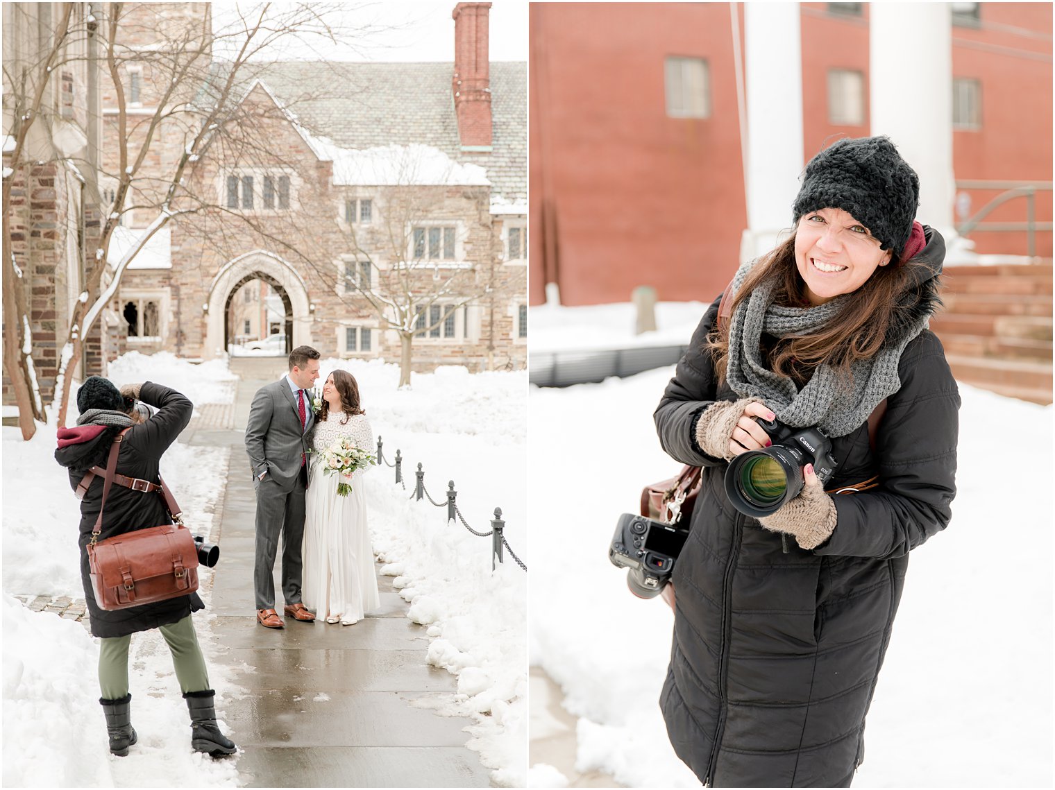 behind-the-scenes of winter wedding day at Princeton University 