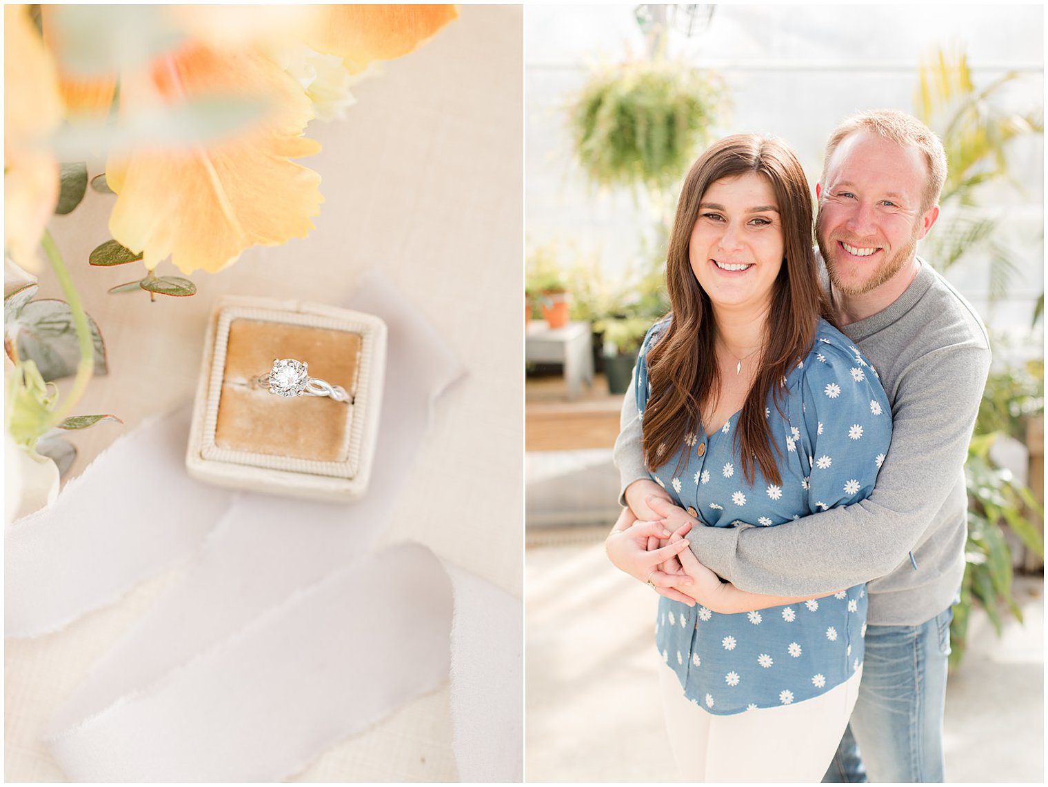 NJ engagement session with bride's ring in pale brown box