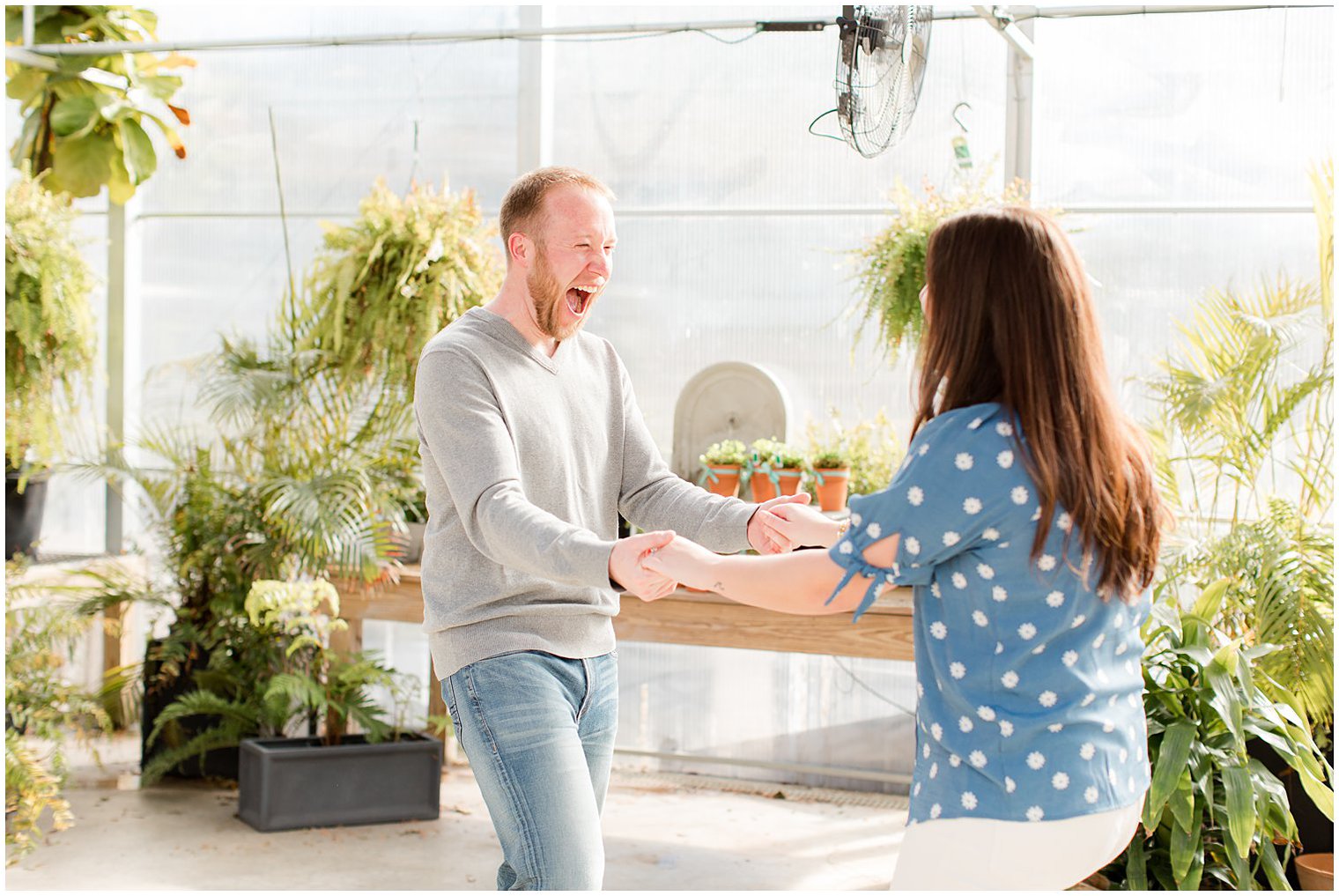 bride and groom dance in New Jersey greenhouse