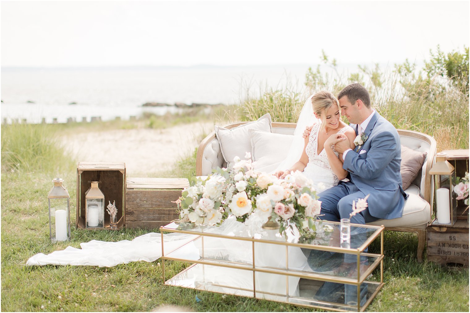 Outdoor wedding lounge at Sandy Hook Chapel