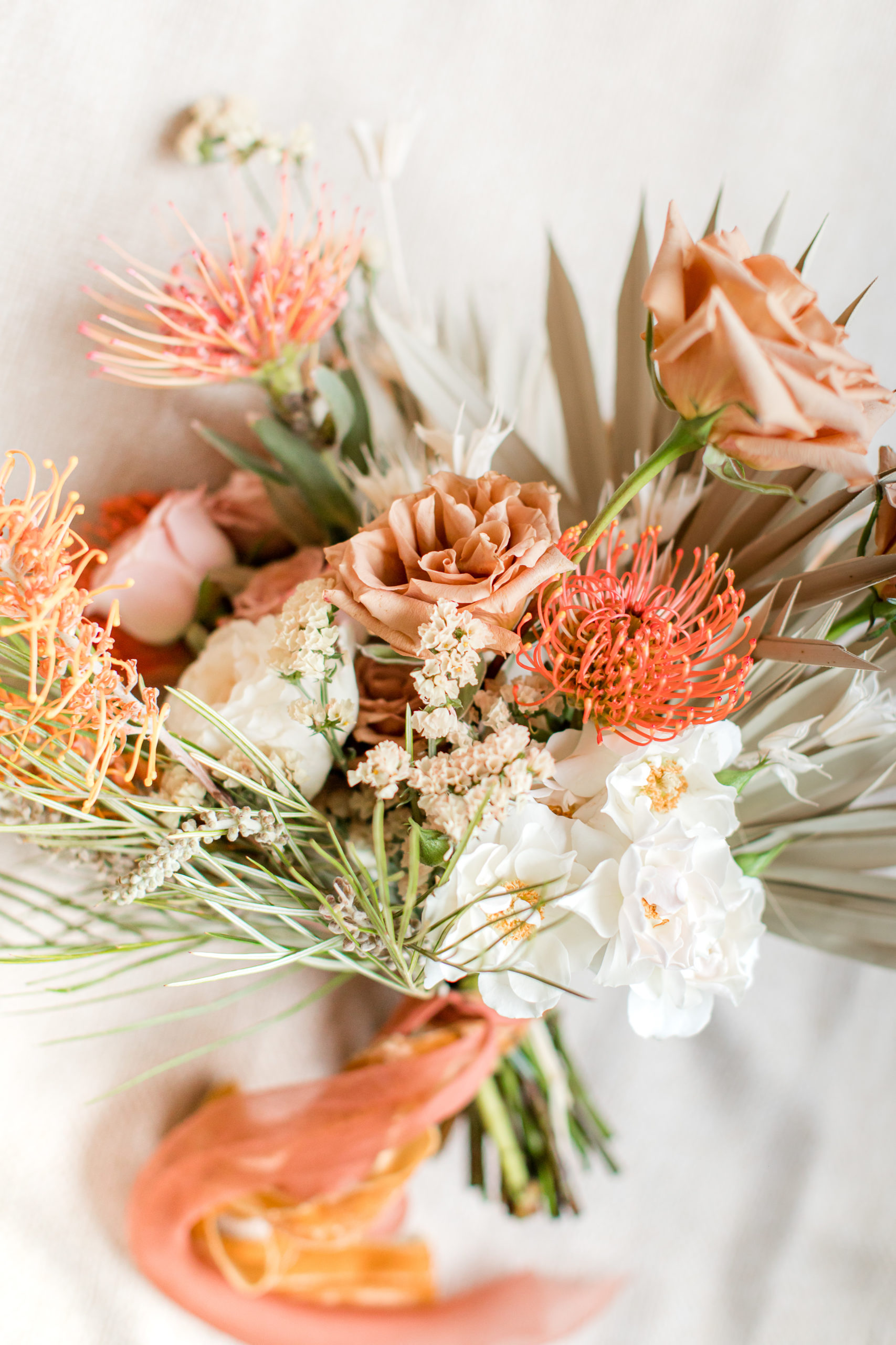 wedding bouquet with peach florals for PA wedding day