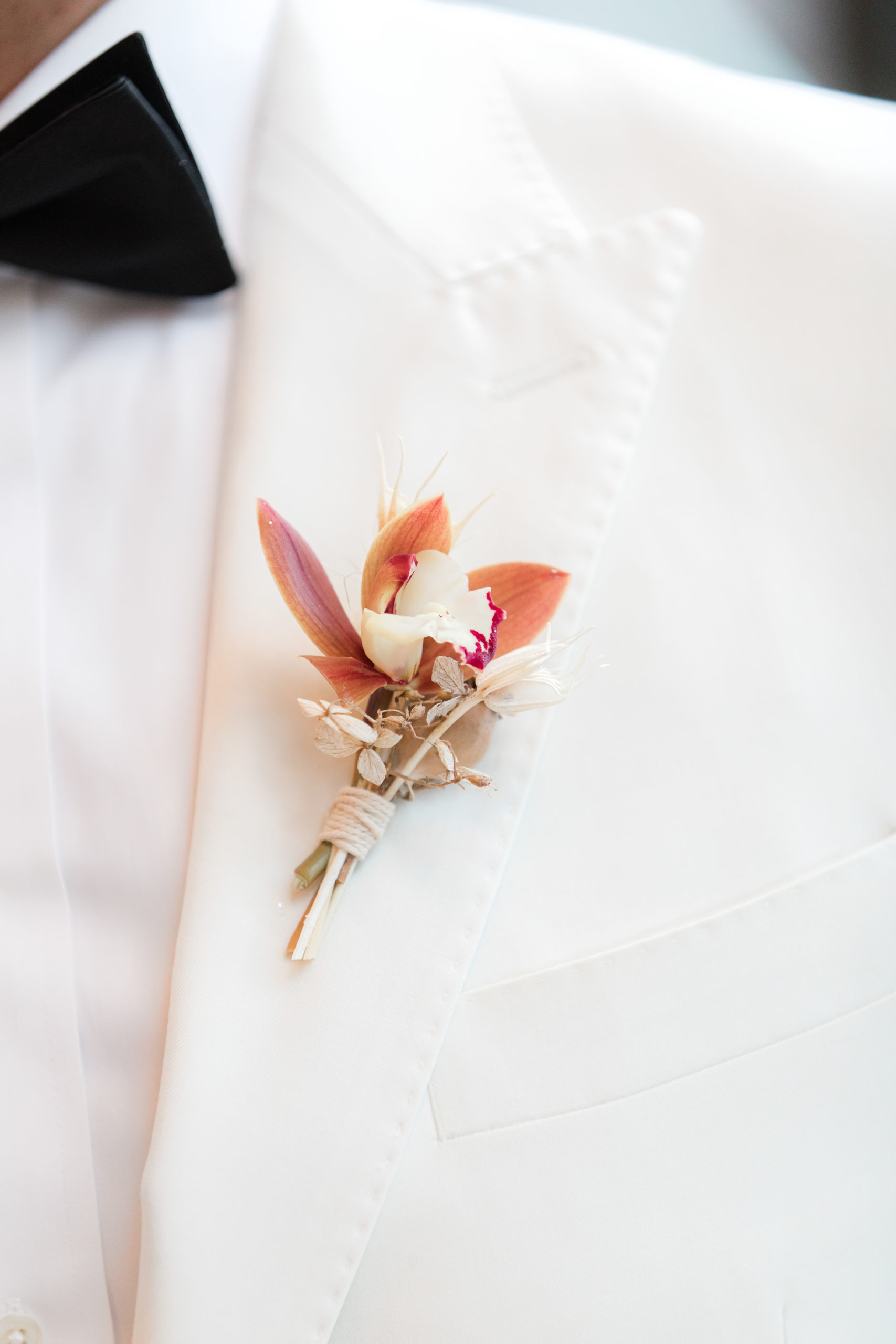 unique groom's boutonnière for Ironworks at Pencoyd Landing wedding styled shoot 