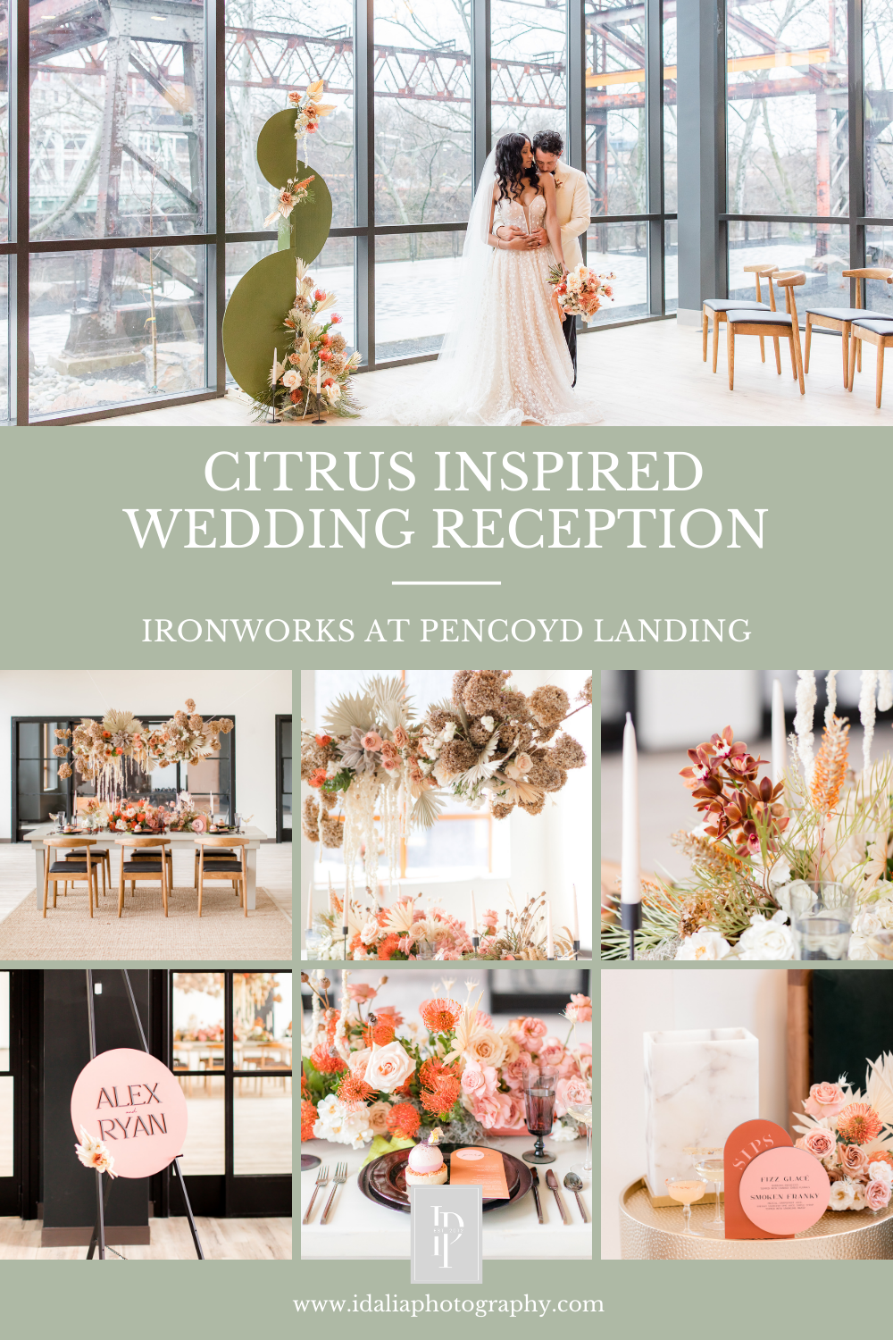 citrus inspired microwedding styled shoot at Ironworks at Pencoyd Landing
