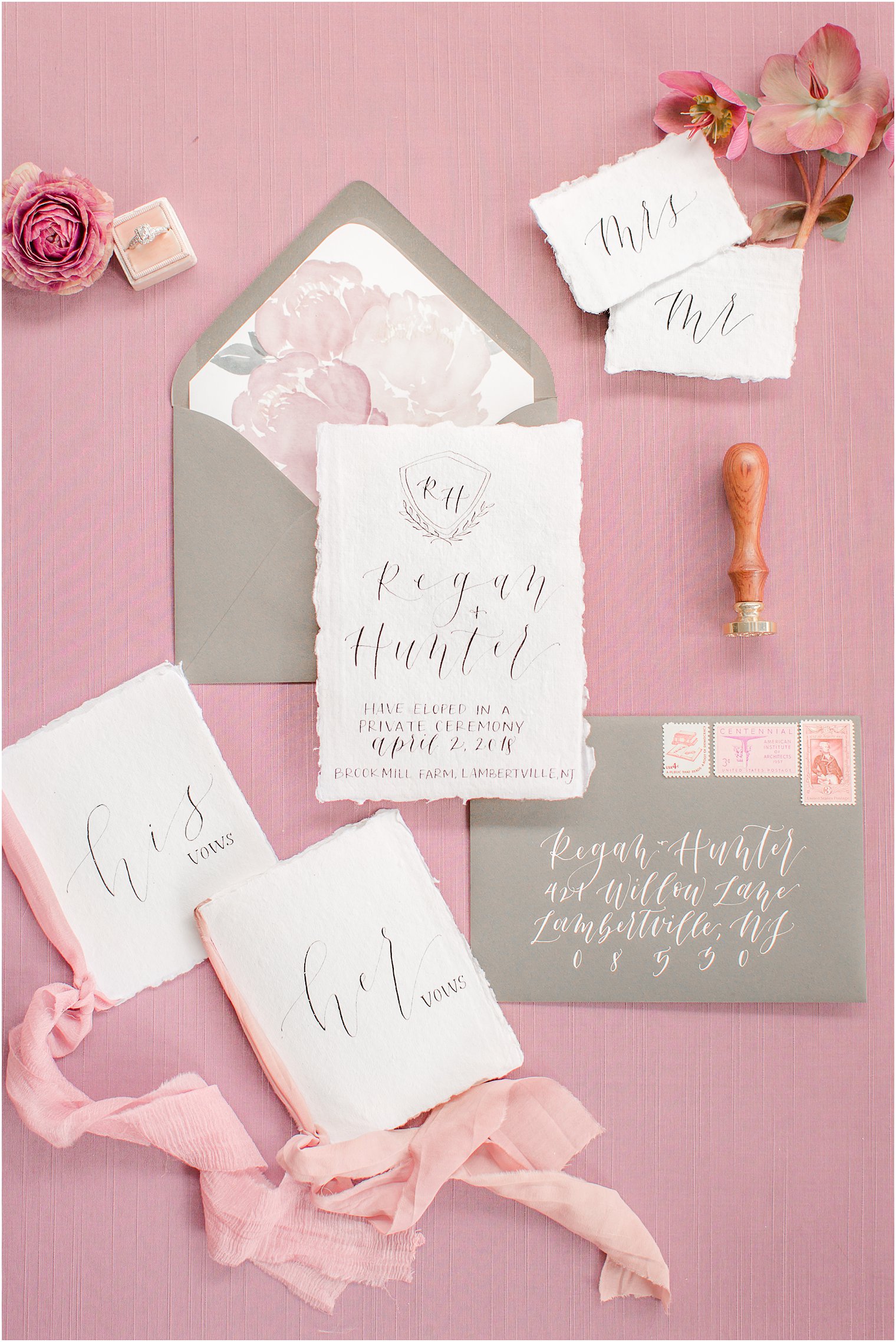 grey and pink invitations suite by The Shaded Maple