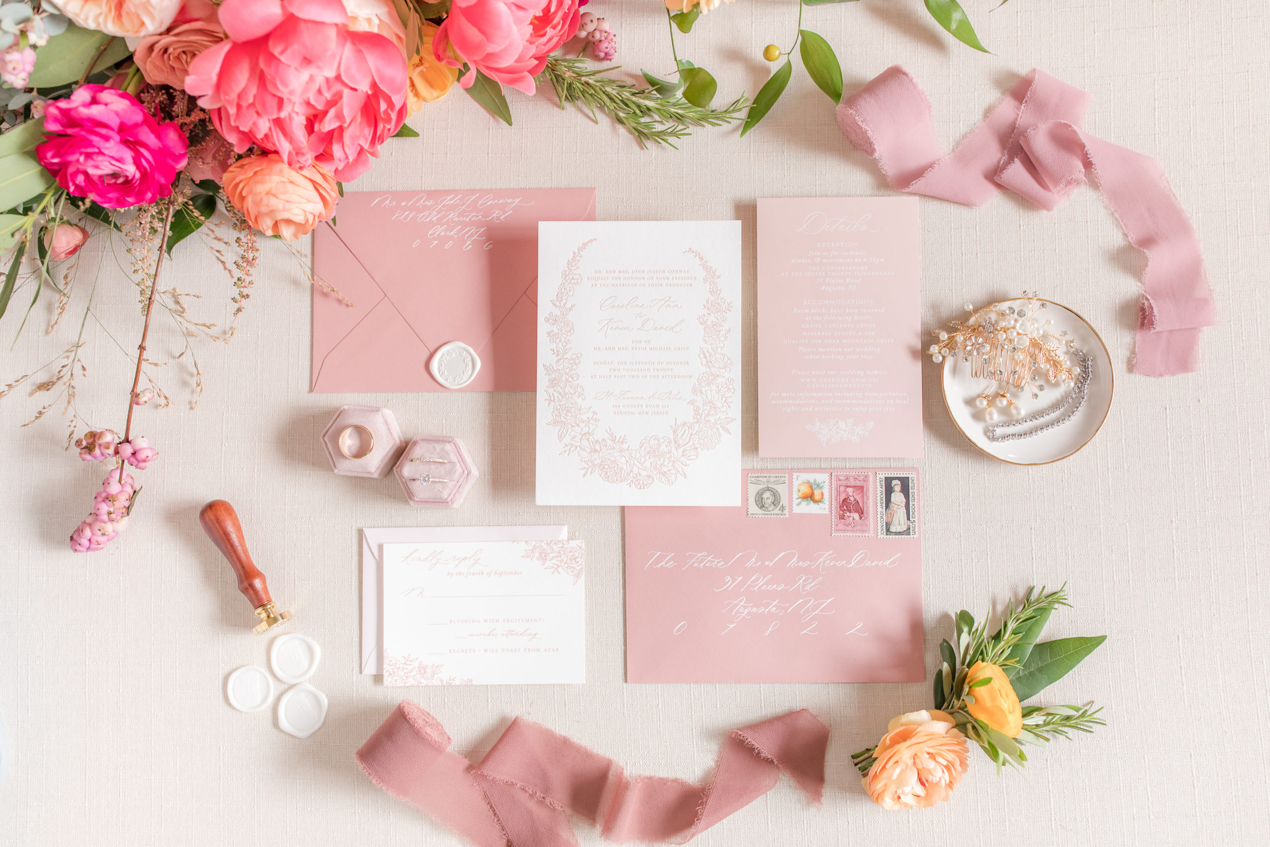 classic pink invitation suite by Sugared Fig Paperie