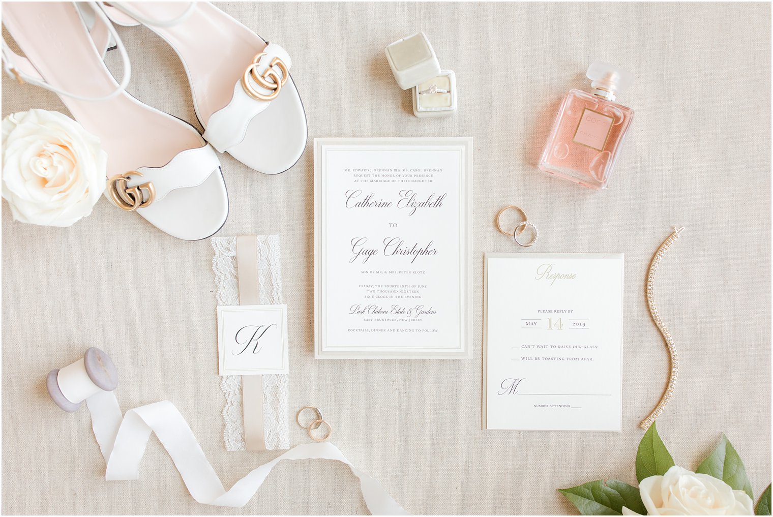 trendy wedding colors: gold and white invitation suite 